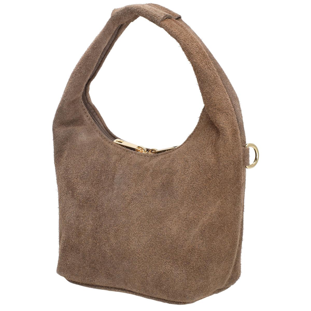 Kurzgrifftasche|Cross-Over 16 x 13cm in Taupe aus Veloursleder mit Reißverschluss - leder-accessoires.com