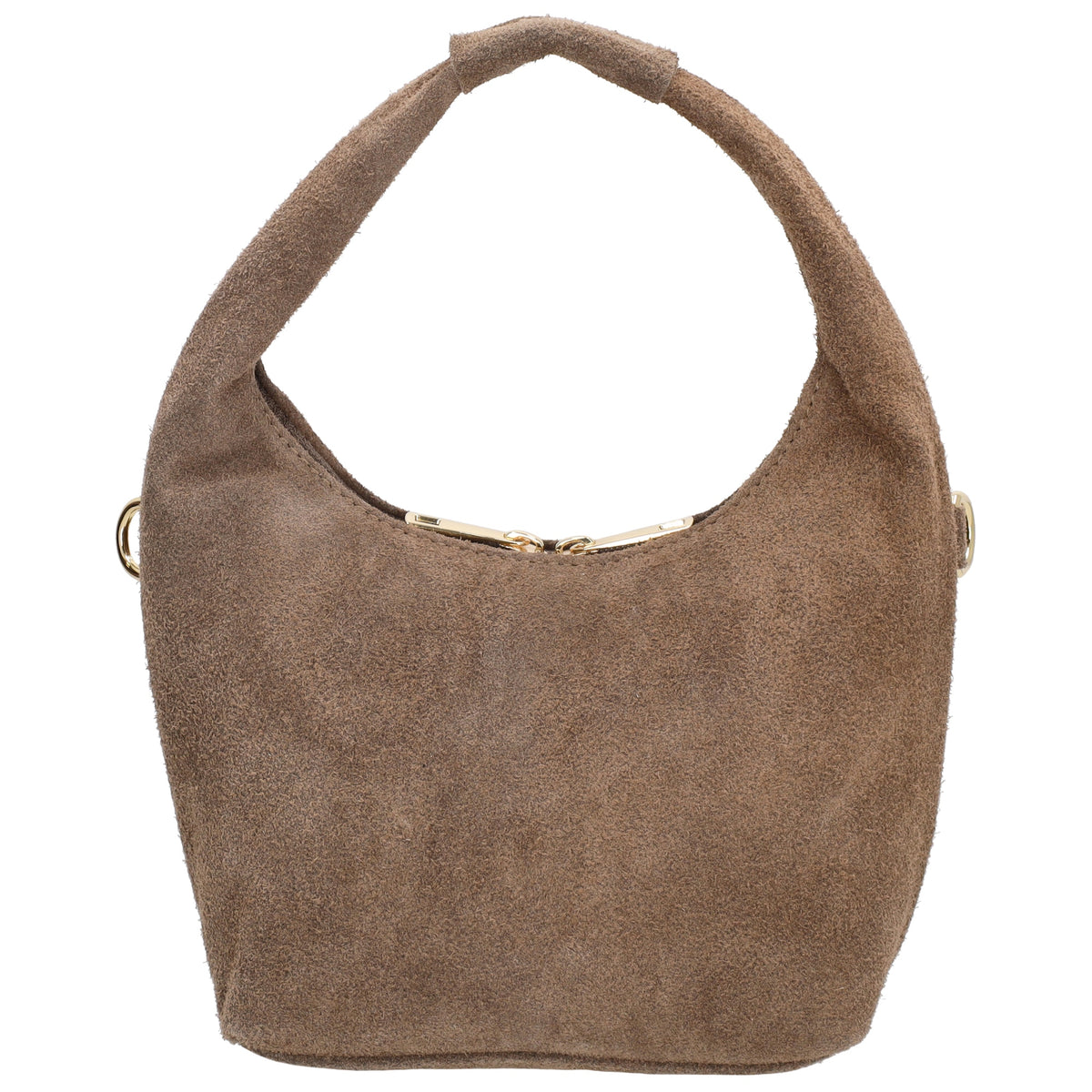 Kurzgrifftasche|Cross-Over 16 x 13cm in Taupe aus Veloursleder mit Reißverschluss - leder-accessoires.com
