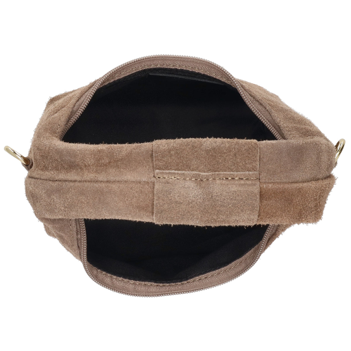 Kurzgrifftasche|Cross-Over 16 x 13cm in Taupe aus Veloursleder mit Reißverschluss - leder-accessoires.com