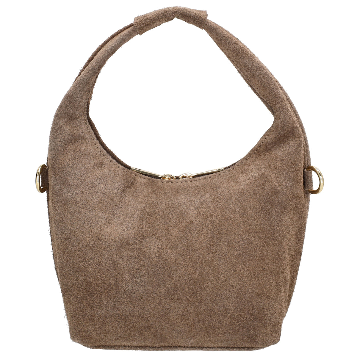 Kurzgrifftasche|Cross-Over 16 x 13cm in Taupe aus Veloursleder mit Reißverschluss - leder-accessoires.com