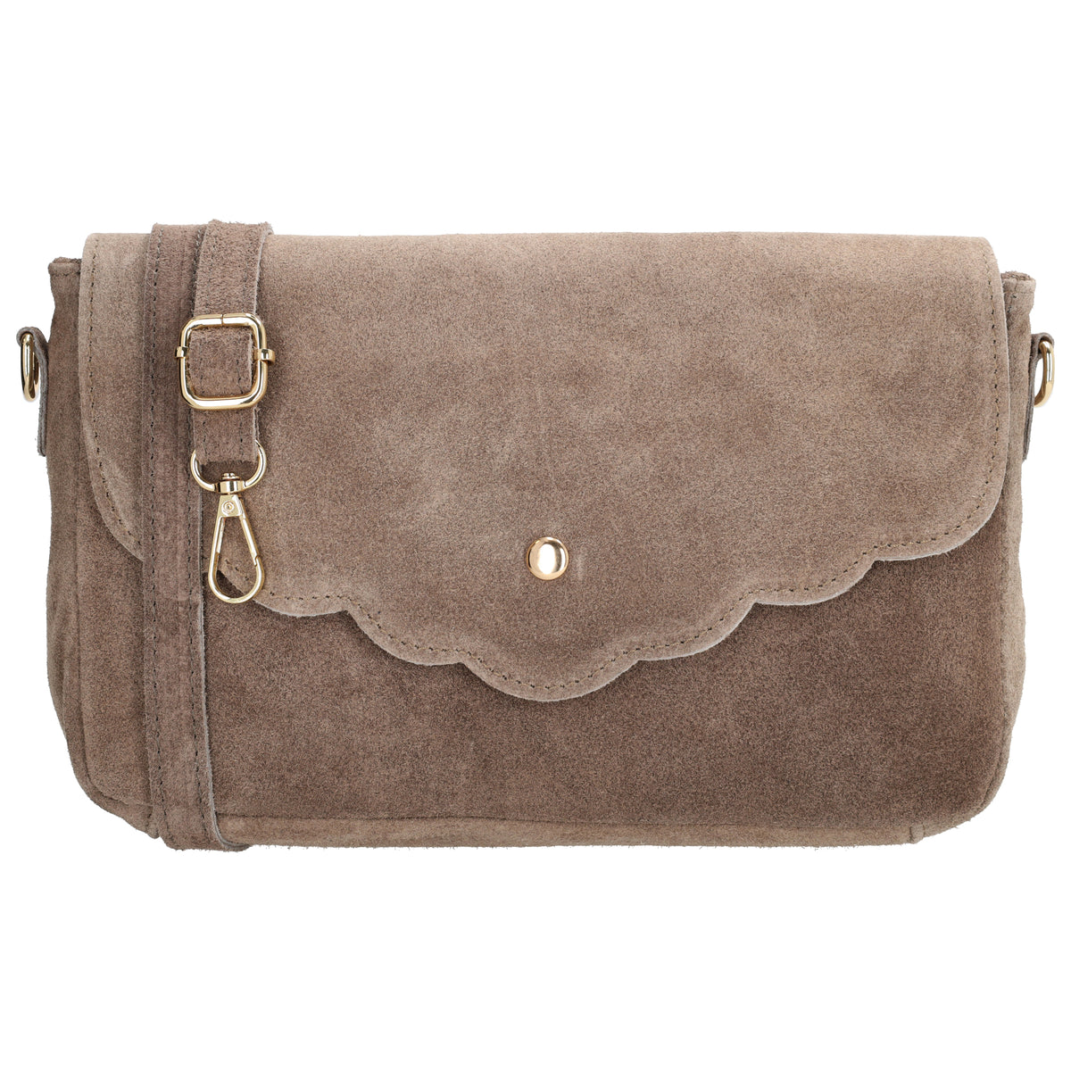 Umhängetasche 26x6x15cm Taupe aus Wildleder - leder-accessoires.com