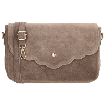 Umhängetasche 26x6x15cm Taupe aus Wildleder - leder-accessoires.com