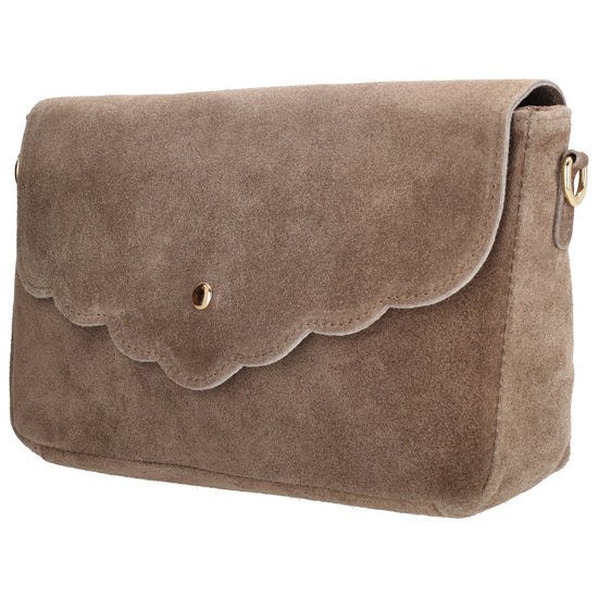Umhängetasche 26x6x15cm Taupe aus Wildleder - leder-accessoires.com