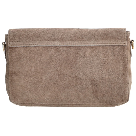Umhängetasche 26x6x15cm Taupe aus Wildleder - leder-accessoires.com