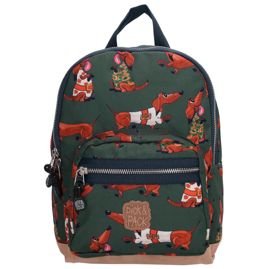 Kinderrucksack 31x11x22cm mit Dackel-Muster in Grün