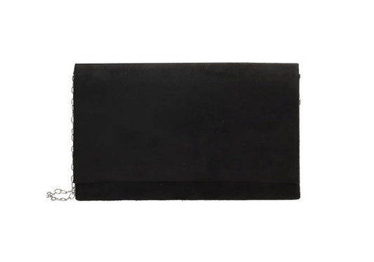 Clutch in Schwarz Samt 22x13 cm aus Kunstleder mit Kettenriemen - leder-accessoires.com