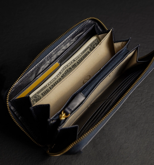 Geldbörse 19x9,5cm in Blau mit Reißverschluss - leder-accessoires.com