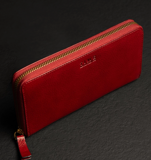 Geldbörse 19x9,5cm in Rot mit Reißverschluss - leder-accessoires.com