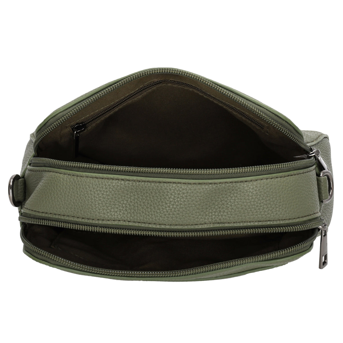 Umhängetasche 23x16cm in Olivgrün mit Reißverschluss und Wechselriemen - leder-accessoires.com