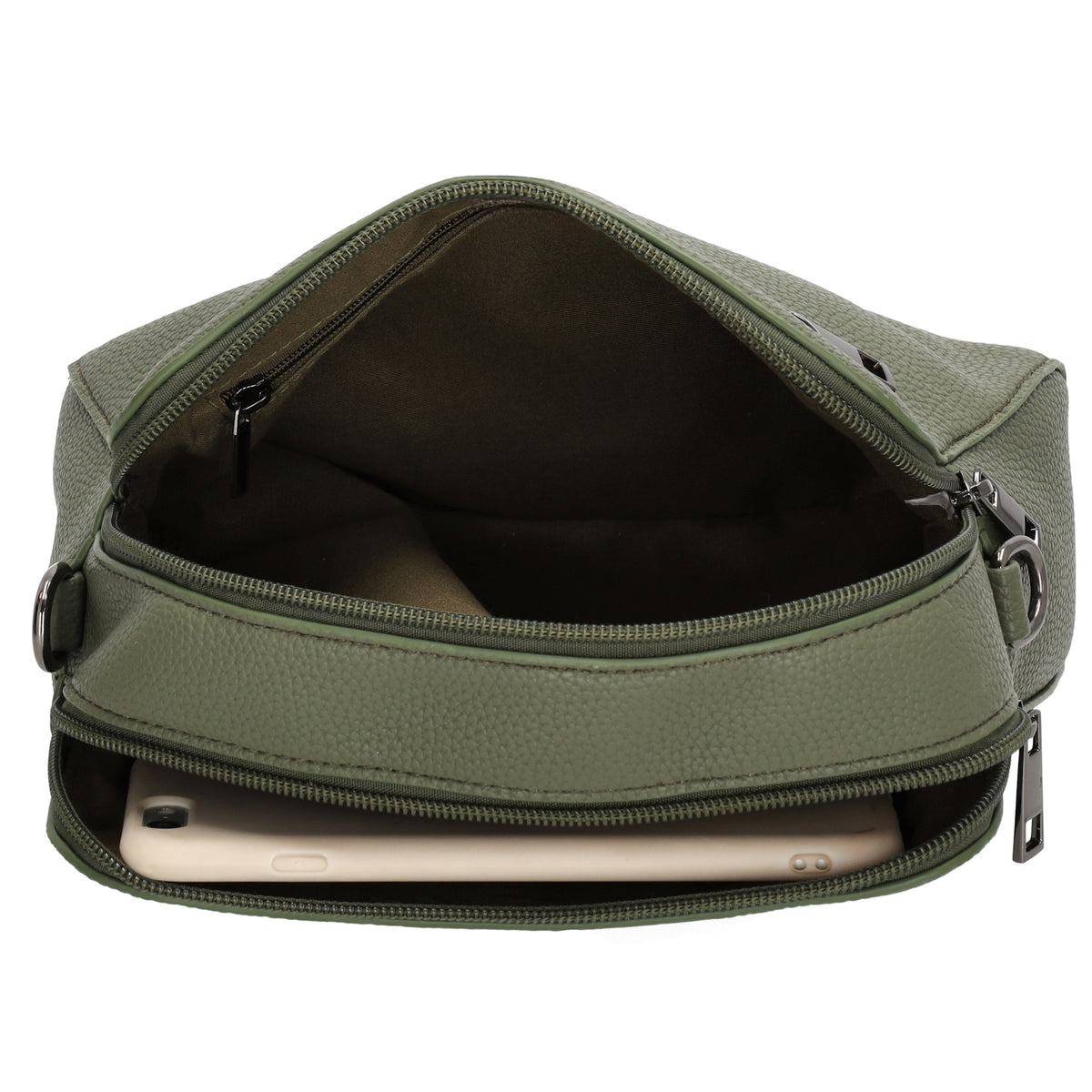 Umhängetasche 23x16cm in Olivgrün mit Reißverschluss und Wechselriemen - leder-accessoires.com