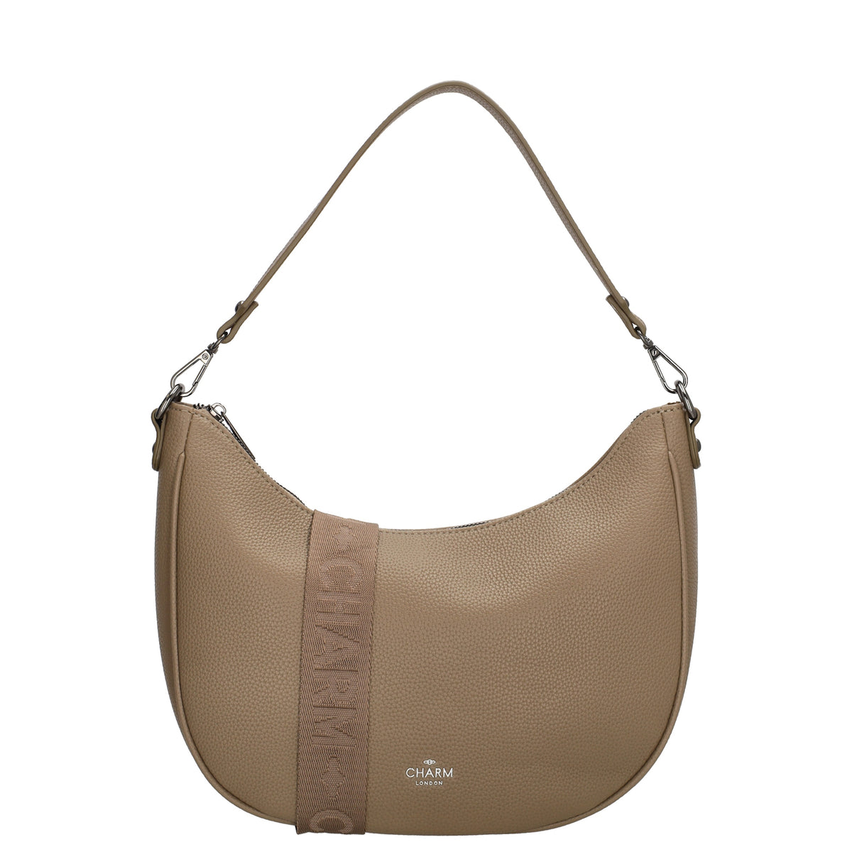 Schultertasche 37x37cm in Taupe mit Reißverschluss und Wechselriemen - leder-accessoires.com