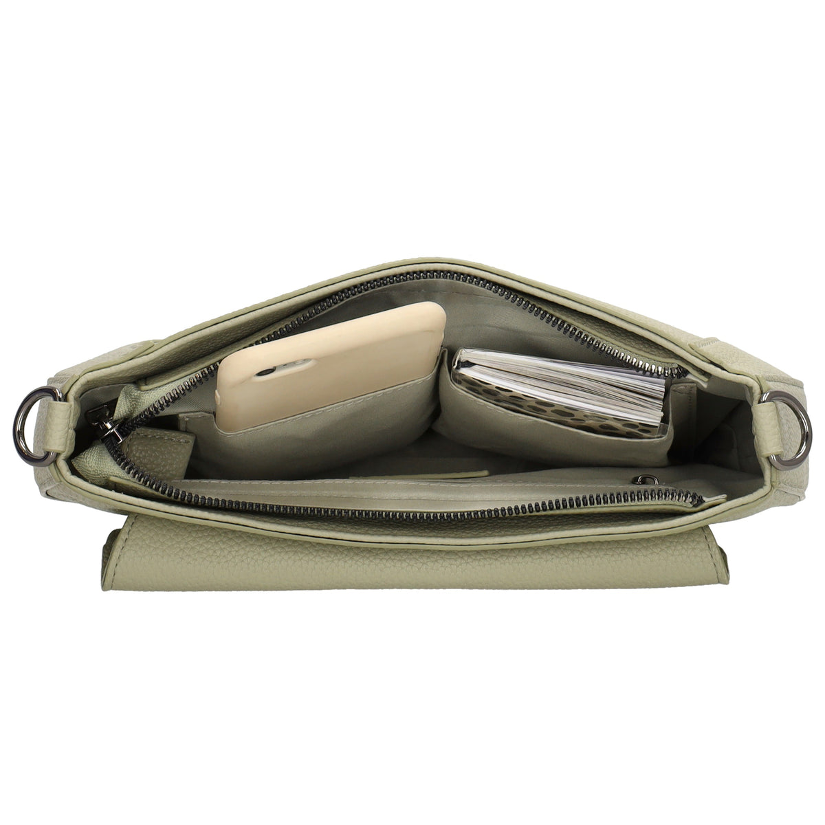 Schultertasche 28x17cm in Hellgrün mit Reißverschluss und Überschlag - leder-accessoires.com