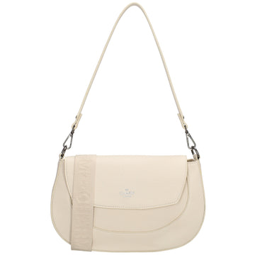 Schultertasche 28x17cm in Creme mit Reißverschluss und Überschlag - leder-accessoires.com
