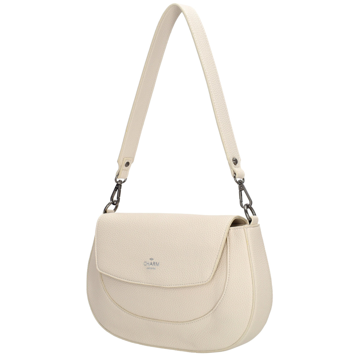 Schultertasche 28x17cm in Creme mit Reißverschluss und Überschlag - leder-accessoires.com