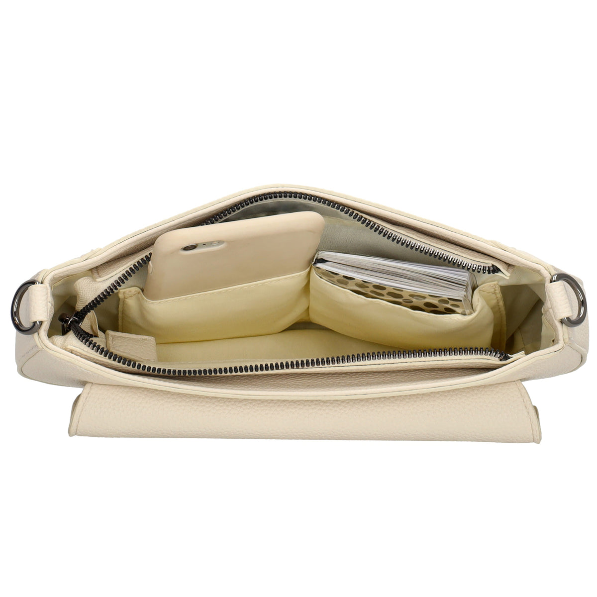 Schultertasche 28x17cm in Creme mit Reißverschluss und Überschlag - leder-accessoires.com