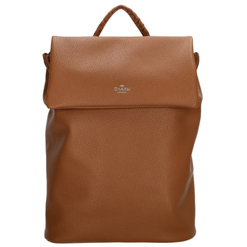 Rucksack 35 x 30cm in Cognac mit Überschlag in Leder-Optik - leder-accessoires.com