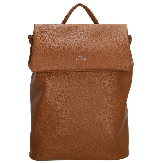 Rucksack 35 x 30cm in Cognac mit Überschlag in Leder-Optik - leder-accessoires.com