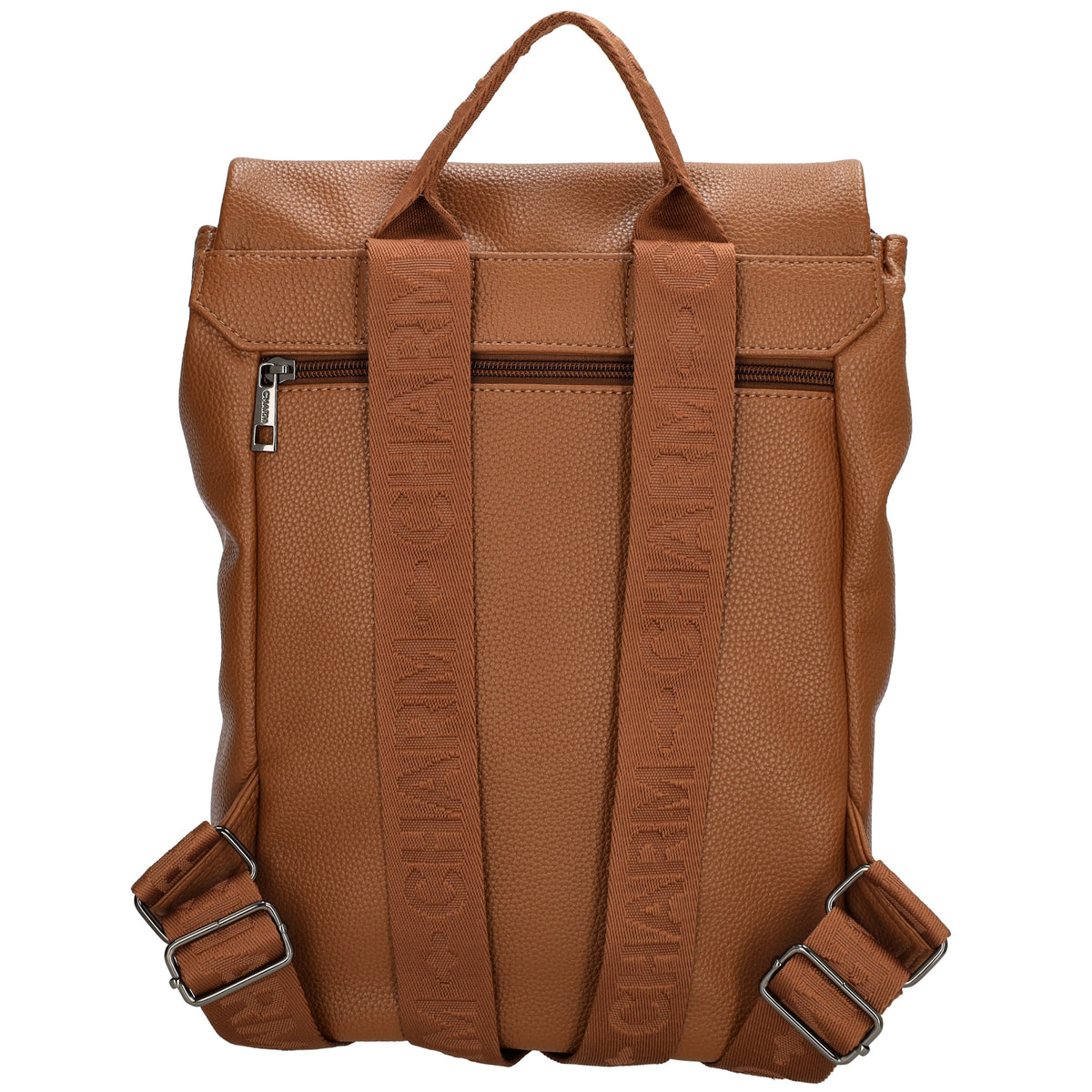 Rucksack 35 x 30cm in Cognac mit Überschlag in Leder-Optik - leder-accessoires.com