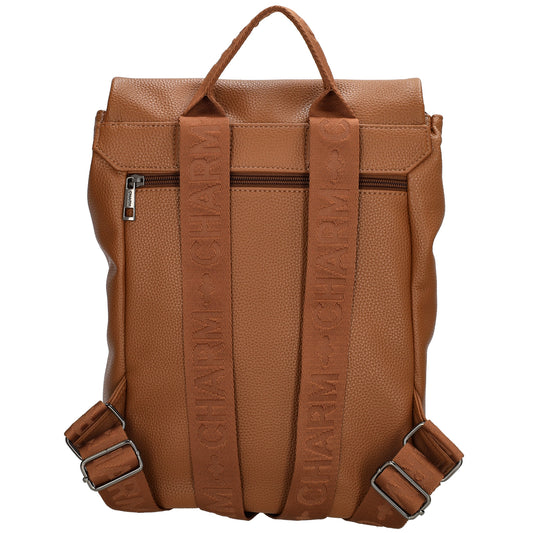 Rucksack 35 x 30cm in Cognac mit Überschlag in Leder-Optik - leder-accessoires.com