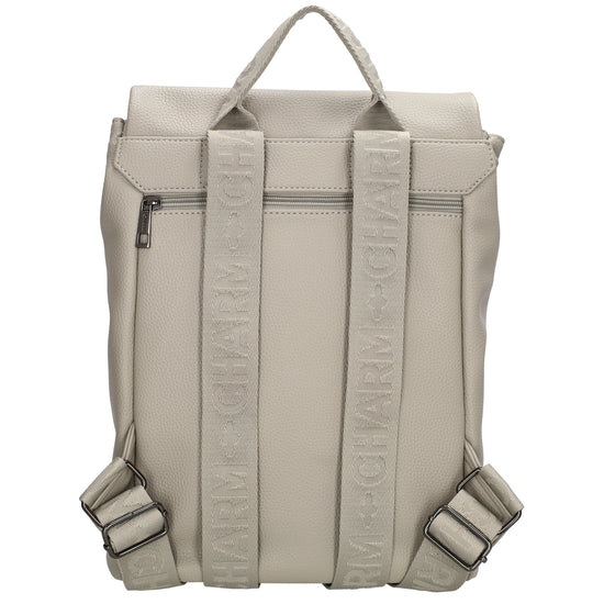 Rucksack 35 x 30cm in Hellgrau mit Überschlag in Leder-Optik - leder-accessoires.com