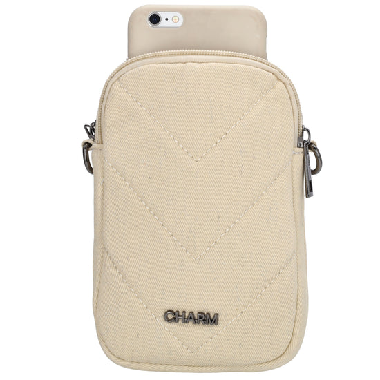 Handytasche 19x12cm in Beige mit Rautenmuster - leder-accessoires.com
