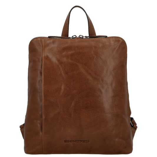 Rucksack 29 x 27cm in Cognac mit Reißverschluss in Leder - leder-accessoires.com