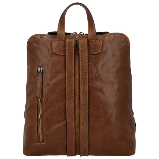 Rucksack 29 x 27cm in Cognac mit Reißverschluss in Leder - leder-accessoires.com