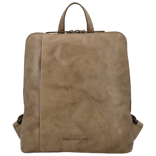 Rucksack 29 x 27cm in Taupe mit Reißverschluss in Leder - leder-accessoires.com