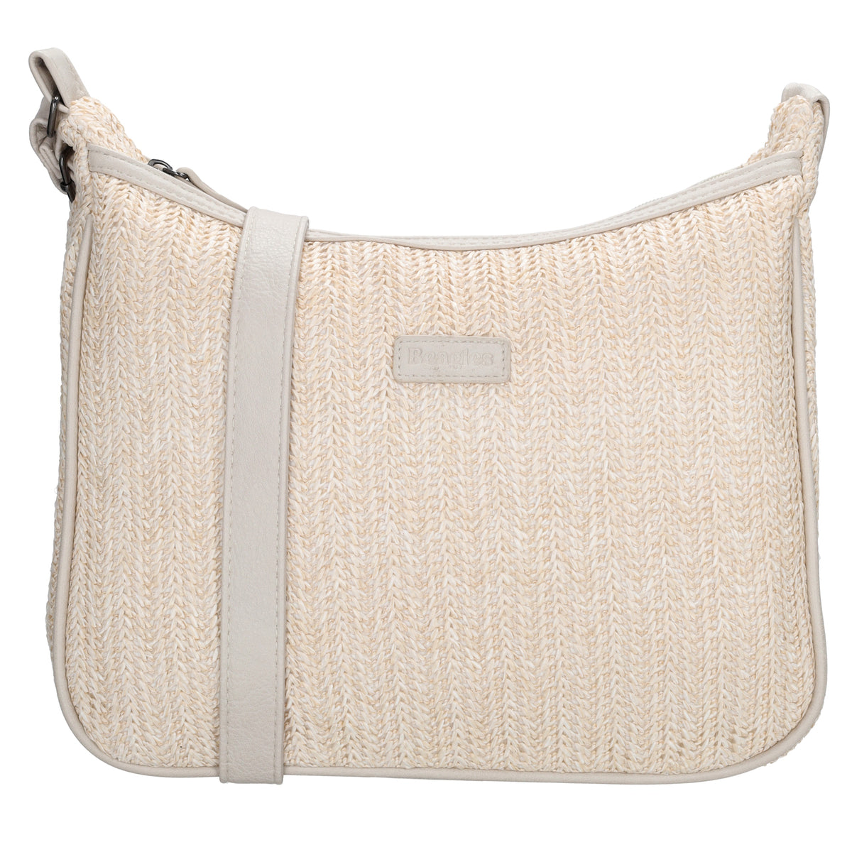 Schultertasche im Korbflecht-Design 30 x 27cm in Creme mit Reißverschluss - leder-accessoires.com
