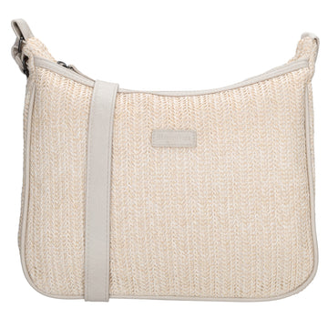 Schultertasche im Korbflecht-Design 30 x 27cm in Creme mit Reißverschluss - leder-accessoires.com