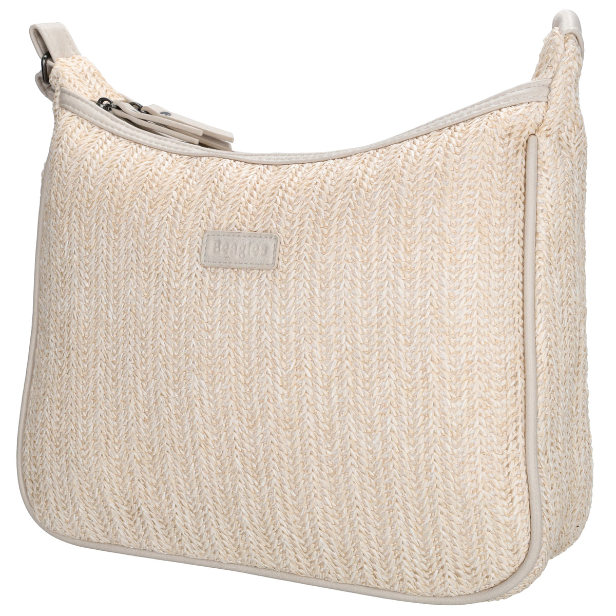 Schultertasche im Korbflecht-Design 30 x 27cm in Creme mit Reißverschluss - leder-accessoires.com