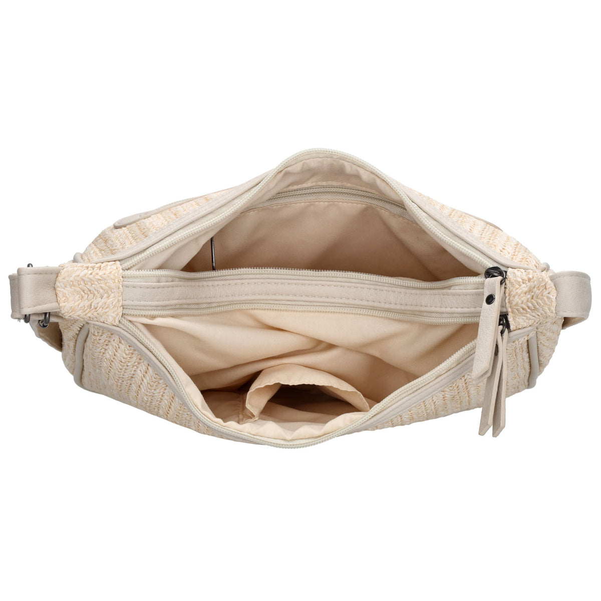 Schultertasche im Korbflecht-Design 30 x 27cm in Creme mit Reißverschluss - leder-accessoires.com