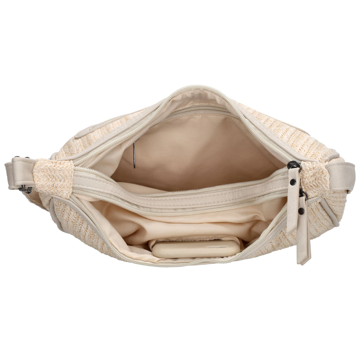 Schultertasche im Korbflecht-Design 30 x 27cm in Creme mit Reißverschluss - leder-accessoires.com