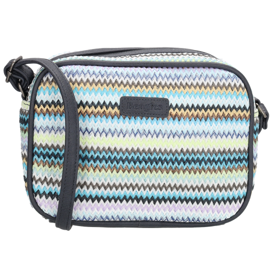Crossbodytasche im Korbflecht-Design 19 x 14cm in Blau-Mulit mit Reißverschluss