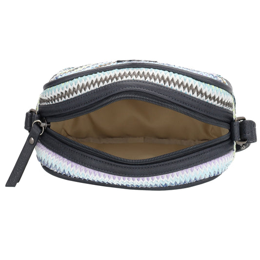 Crossbodytasche im Korbflecht-Design 19 x 14cm in Blau-Mulit mit Reißverschluss