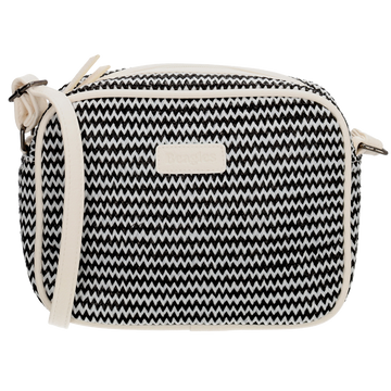 Crossbodytasche im Korbflecht-Design 19 x 14cm in Schwarz/Weiß mit Reißverschluss