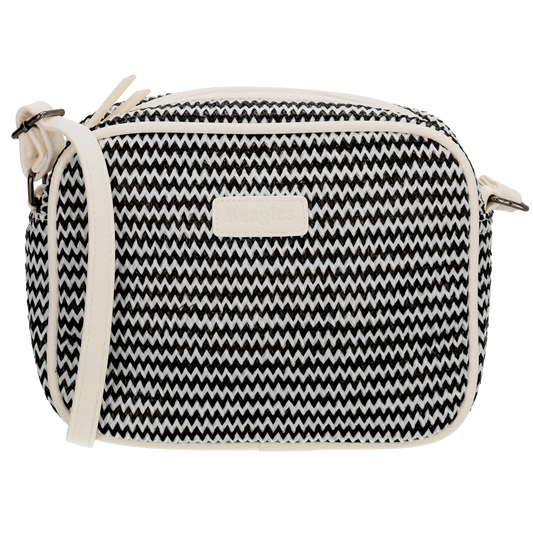 Crossbodytasche im Korbflecht-Design 19 x 14cm in Schwarz/Weiß mit Reißverschluss