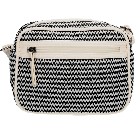 Crossbodytasche im Korbflecht-Design 19 x 14cm in Schwarz/Weiß mit Reißverschluss