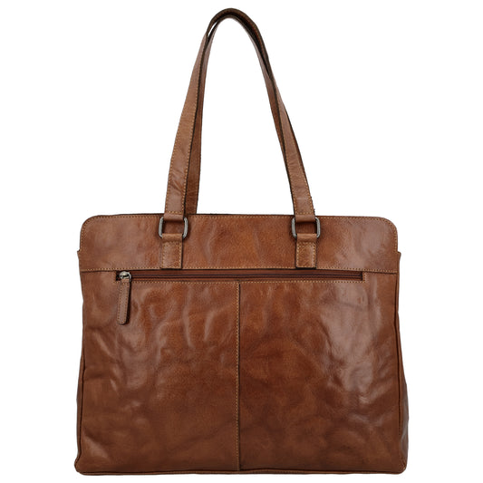 Business-| Laptoptasche 40x32cm in Cognac mit Reißverschluss - leder-accessoires.com