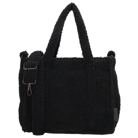 Schwarze Teddy Tasche Damen als Handtasche und Umhängetasche
