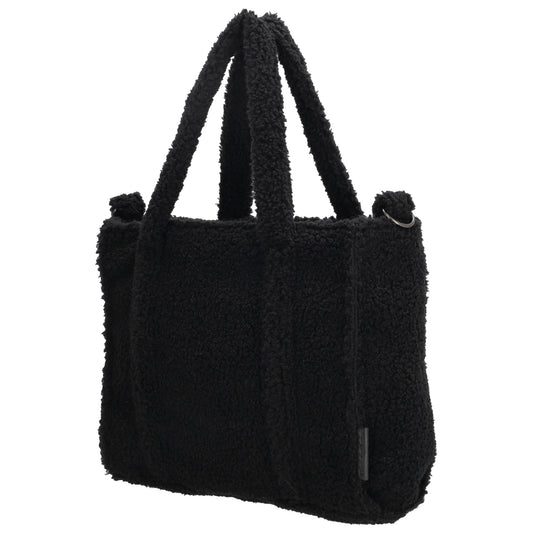 Schwarze Teddy Tasche Damen 27 x 22cm – kompakte Handtasche & Umhängetasche - leder-accessoires.com