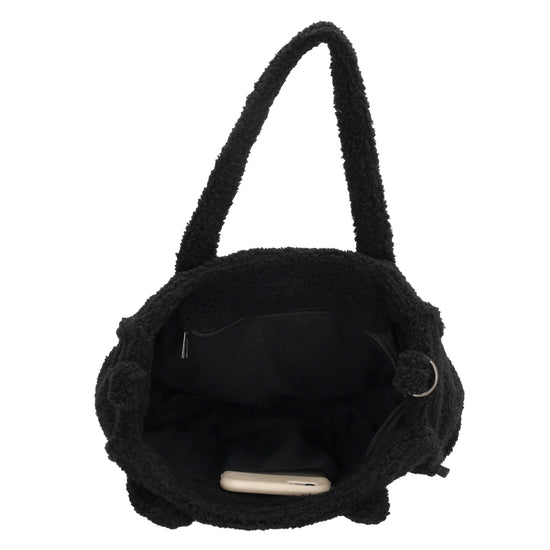 Schwarze Teddy Tasche Damen 27 x 22cm – kompakte Handtasche & Umhängetasche - leder-accessoires.com