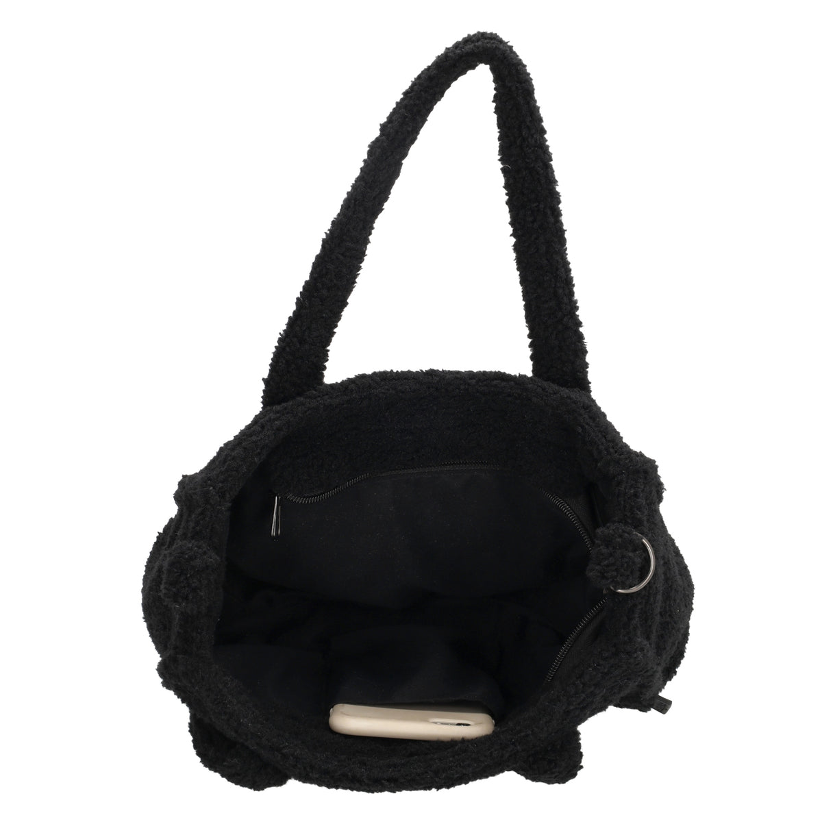 Schwarze Teddy Tasche Damen 27 x 22cm – kompakte Handtasche & Umhängetasche - leder-accessoires.com