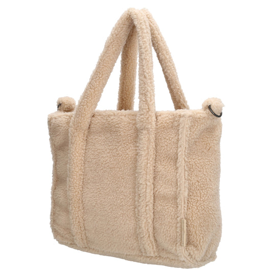 Teddy Handtasche Damen 27 x 22cm Creme – weiche Teddy Tasche mit Schulterriemen - leder-accessoires.com