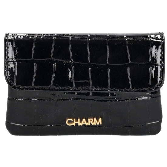 Schwarze Lackleder Geldbörse 11x8cm mit Krokoprägung – kompakt & elegant - leder-accessoires.com