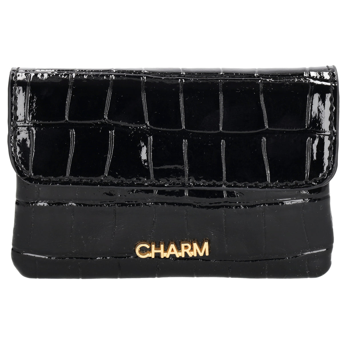 Schwarze Lackleder Geldbörse 11x8cm mit Krokoprägung – kompakt & elegant - leder-accessoires.com