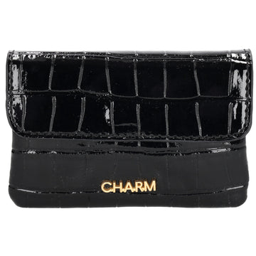 Schwarze Lackleder Geldbörse 11x8cm mit Krokoprägung – kompakt & elegant - leder-accessoires.com