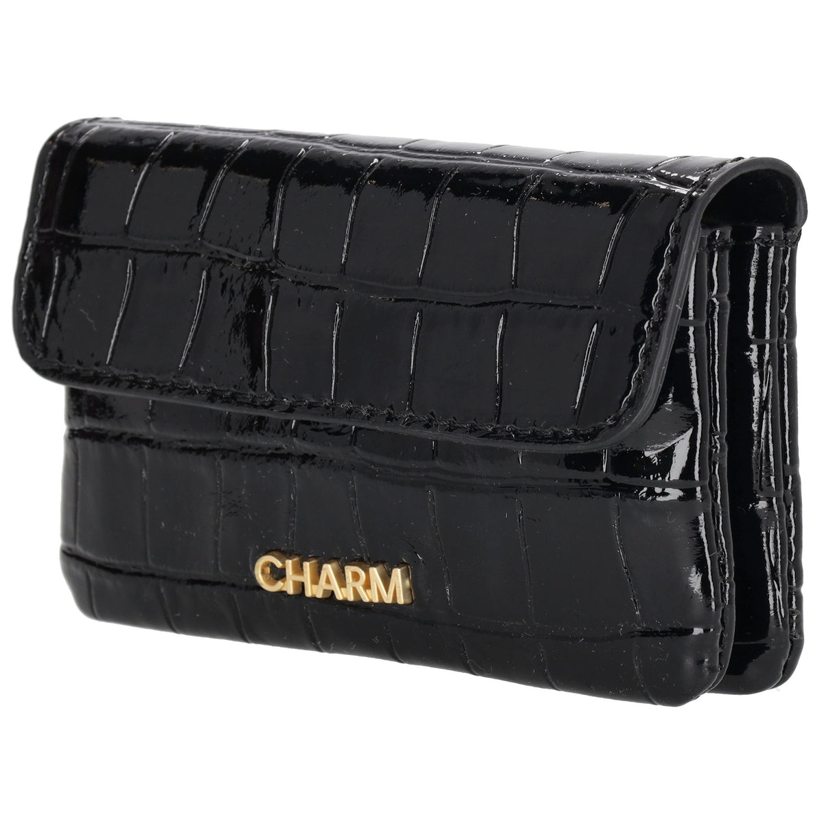 Schwarze Lackleder Geldbörse 11x8cm mit Krokoprägung – kompakt & elegant - leder-accessoires.com
