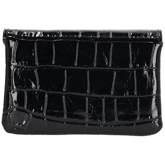 Schwarze Lackleder Geldbörse 11x8cm mit Krokoprägung – kompakt & elegant - leder-accessoires.com