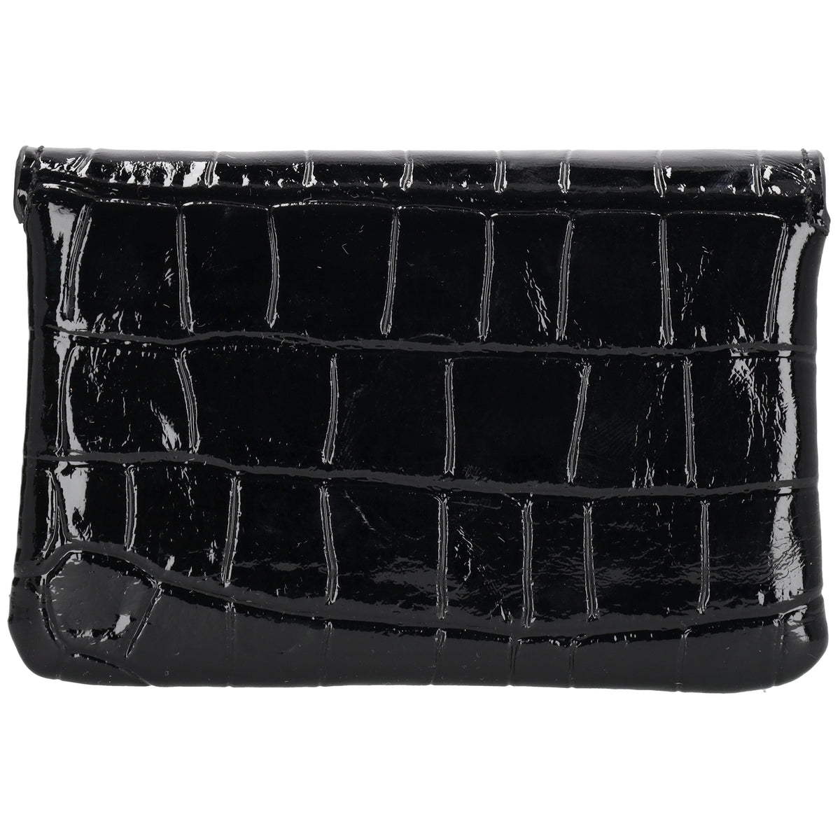 Schwarze Lackleder Geldbörse 11x8cm mit Krokoprägung – kompakt & elegant - leder-accessoires.com